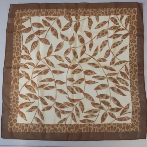 Vintage Jennifer Moore Sheer Leaf & Leopard Print Scarf, Tan / Brown - Picture 2 of 6
